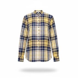Alain Figaret yellow and blue plaid shirt Size M